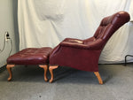 Vintage Regency Red Tufted Leather Armchair & Ottoman