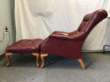 Vintage Regency Red Tufted Leather Armchair & Ottoman
