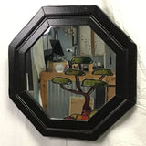 Vintage Black-Framed Stained Glass Tree & Mirror