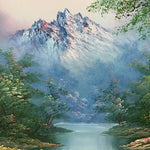 Original River & Mountain Landscape Scene Oil Painting on Canvas