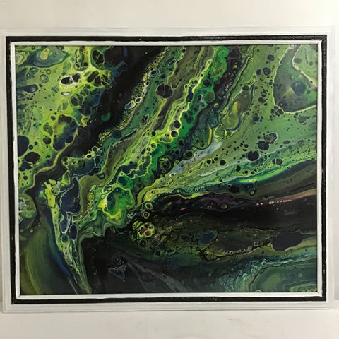 Framed Original Abstract Green & Blue Acrylic on Glass
