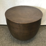 Modern Round Brown Metal Drum End Table
