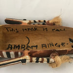 Vintage Brown & White Painted Carved Wooden Mask