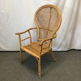Vintage MCM Boho Bamboo & Wicker Fan-/Balloon-Back Armchair