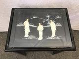 Single Vintage Chinoiserie Mother of Pearl Shadowbox Nesting Table