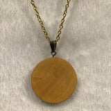 Twin Cat Blue Print in Wood Bezel Necklace on Gold Chain