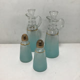 4pc Vintage MCM Blendo Tuquoise Frosted Glass Serving Set