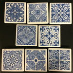 Susan Sitaraman Single Blue & White Tile Pattern Decoupage On White Tile Magnet