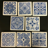 Susan Sitaraman Single Blue & White Tile Pattern Decoupage On White Tile Magnet