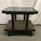 Modern Metal & Faux-Wood 2-Tier Glass-Top End Table