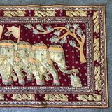 Vintage Kashmir Hand Embroidered Red & Gold Elephant Tapestry