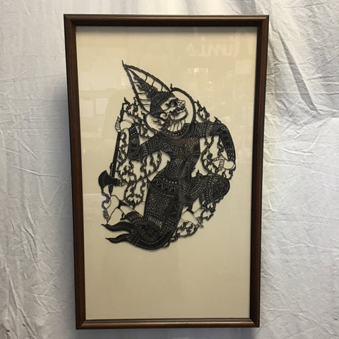 Framed Thai Nang Talung Black Leather Shadow Art