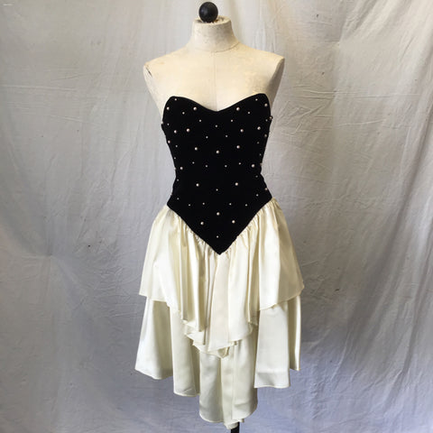 Vintage 1980's Zum Zum Black & White Satin Mini Dress