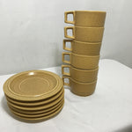 12pc Vintage Pfaltzgraff Yellow Ceramic Coffee Mugs & Saucers