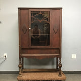 Vintage Dark-Stained Mahogany Veneer Glass-Front China Cabinet