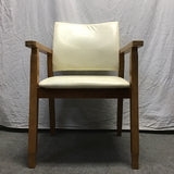Modern MCM Solid Tropical Wood & White Upholstered Accent Chair