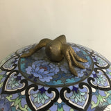 Vintage Blue & White Enameled Brass Cloisonne Ginger Jar