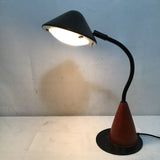 Modern MCM Black Metal & Red-Stained Desk Lamp