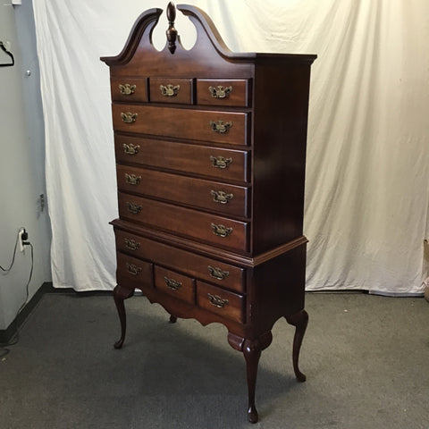 Vintage 70's Federal Lea Solid Cherry 11-Drawer Highboy Chest of Drawers