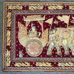 Vintage Kashmir Hand Embroidered Red & Gold Elephant Tapestry