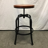 Modern Industrial Pine & Black Metal Adjustable-Height Stool