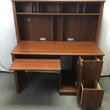 Modern Craftsman Faux-Cherry Laminate Computer Desk & Hutch Set