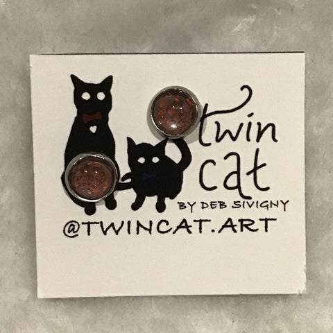 Twin Cat Orange Tiny Stud Earrings