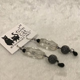 Twin Cat Black, White, & Clear Dangle Earrings
