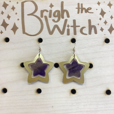 Brigh the Witch "Gold & Purple Stars" Acrylic Earrings