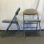 Pair of Vintage Blue Metal & Grey Upholstered Folding Chairs