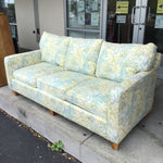 Vintage Bassett Green & Off-White Upholstered 3-Cushion Sofa