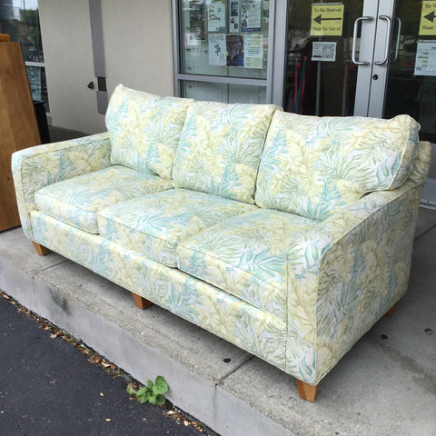 Vintage Bassett Green & Off-White Upholstered 3-Cushion Sofa