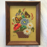 Vintage MCM Floral Butterfly Yarn Art