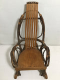 Miniature Doll-Sized Rustic Oak & Hickory Bentwood Adirondack Rocking Chair