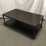 Modern Industrial Metal & Wood Rolling 2-Tier Rectangular Coffee Table