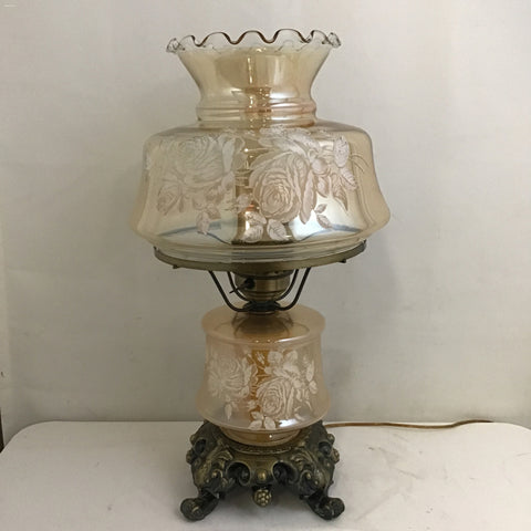 Vintage Floral-Painted Glass Table Lamp