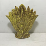 Vintage Gonder Pottery Green Ceramic Swan Fan Vase