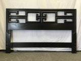 Vintage Chinoiserie Black Tropical Wood Queen Headboard