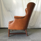 Vintage Robert L Hunker Brown Leather Wingback Armchair