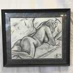 Signed 1998 Framed Figure Charcoal Drawing