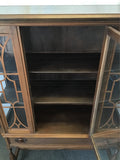 Vintage Jacobean Solid & Veneer Walnut Glass-Front Curio Cabinet