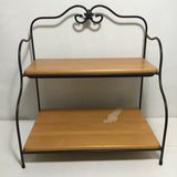 Vintage Longaberger Solid Maple & Grey Metal 2-Tier Shelf