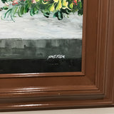 Framed Signed Original White & Pink Flowers in Vase Oil Painting