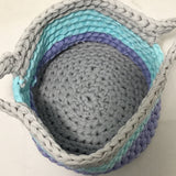 Sarahjane Harrigan Medium Grey, Aqua, & Purple Crocheted Basket