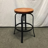 Modern Industrial Pine & Black Metal Adjustable-Height Stool
