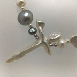 White Pearl Cross Necklace