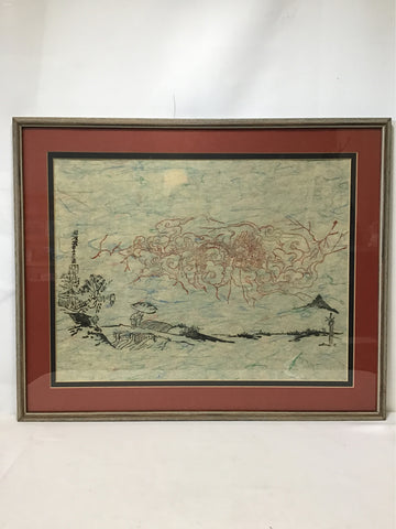 Framed Original Air Dragon Woodblock Print on Mulberry Paper