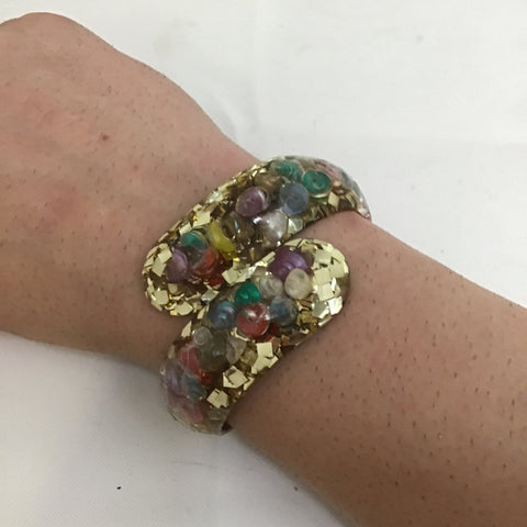 Vintage 1960's MC Lucite & Shell Confetti Clamp Bracelet