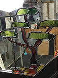 Vintage Black-Framed Stained Glass Tree & Mirror