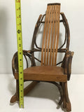Miniature Doll-Sized Rustic Oak & Hickory Bentwood Adirondack Rocking Chair